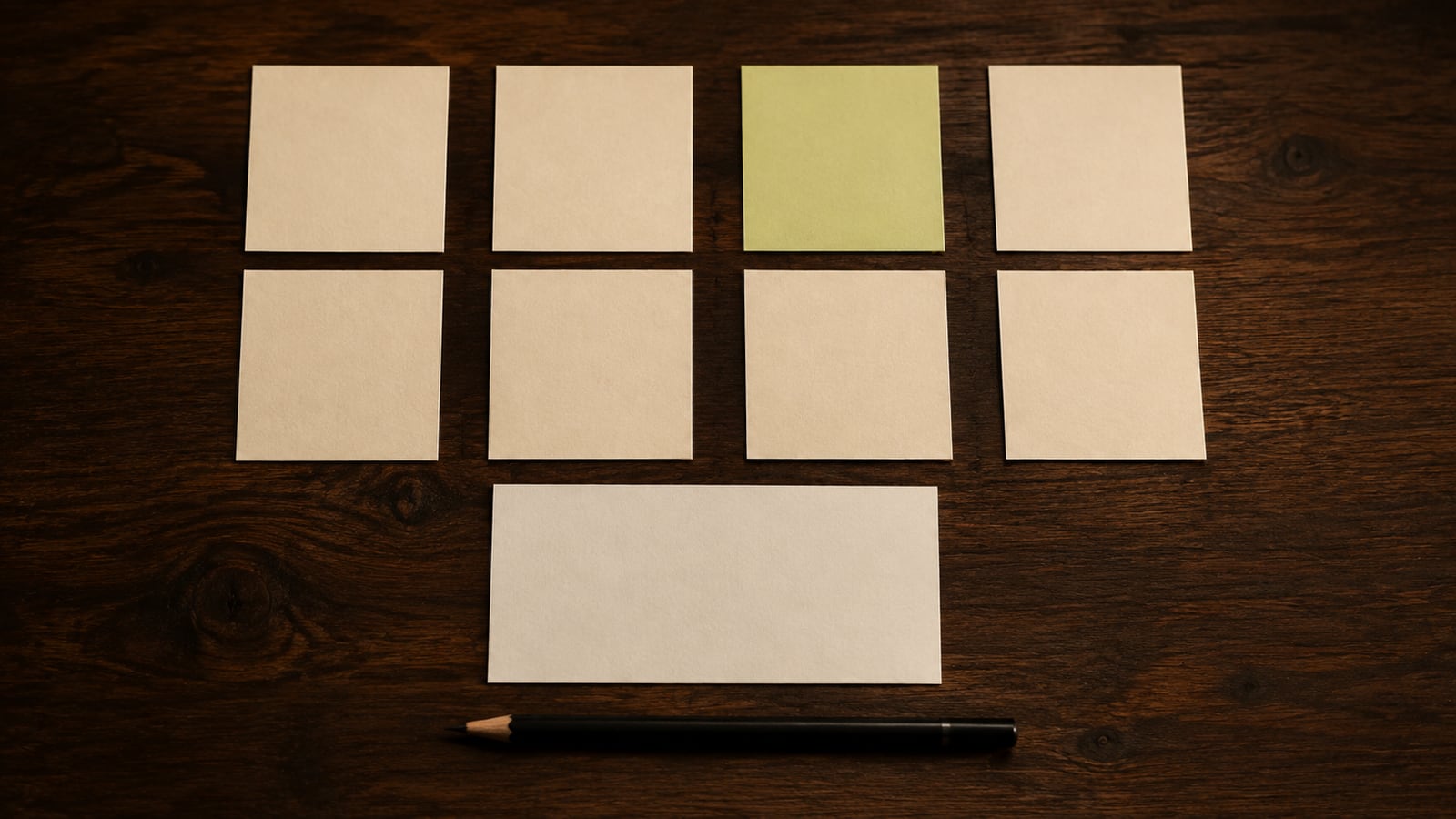 Four-week editorial planning board with two blank post notes in each week.