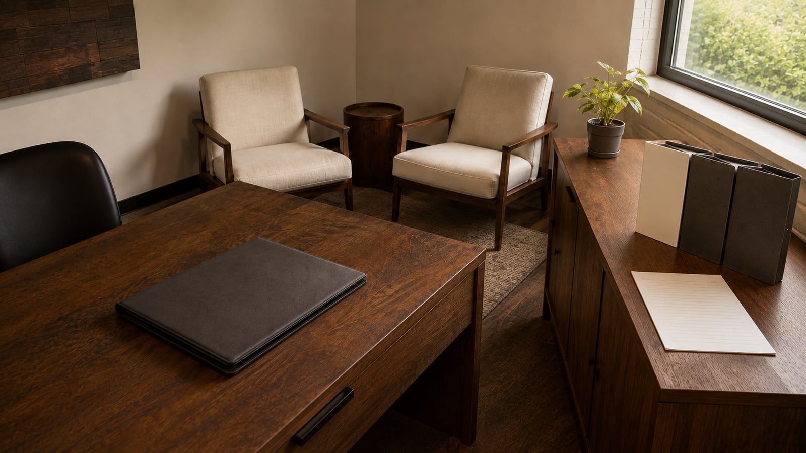 Independent professional workspace arranged for preparation, consultation and follow-up.