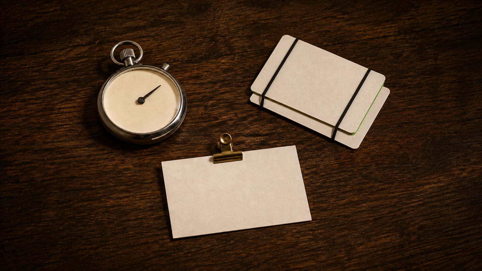 Stopwatch beside a single appointment card and grouped planning cards.