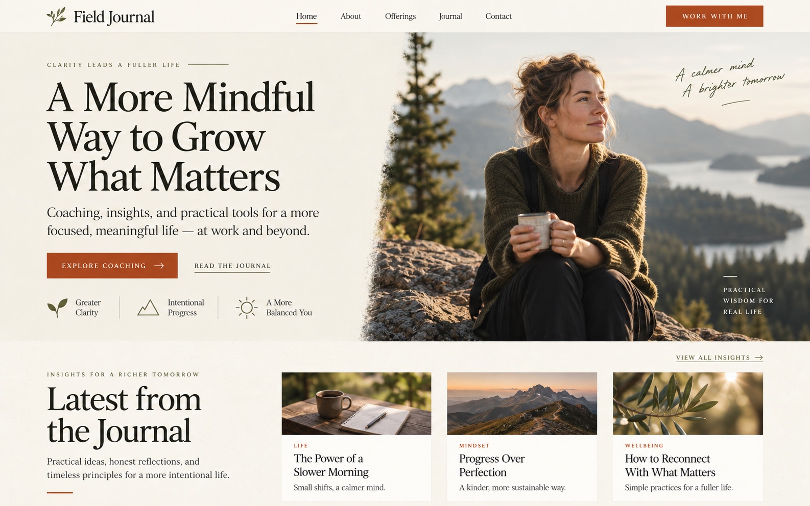 Field Journal foundation with an editorial nature-inspired homepage